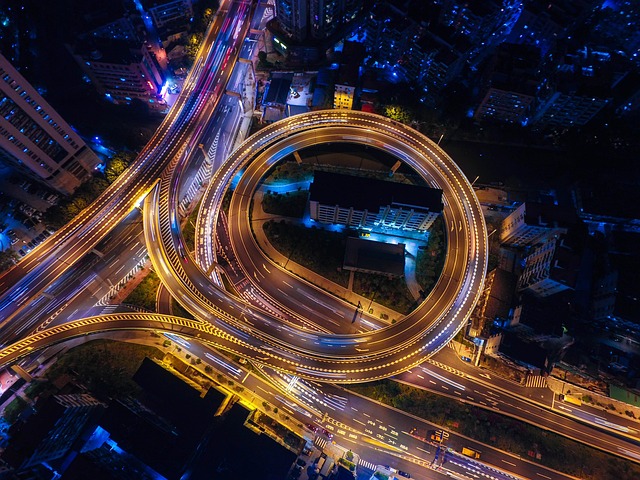 streets, night, lights, circle, highways